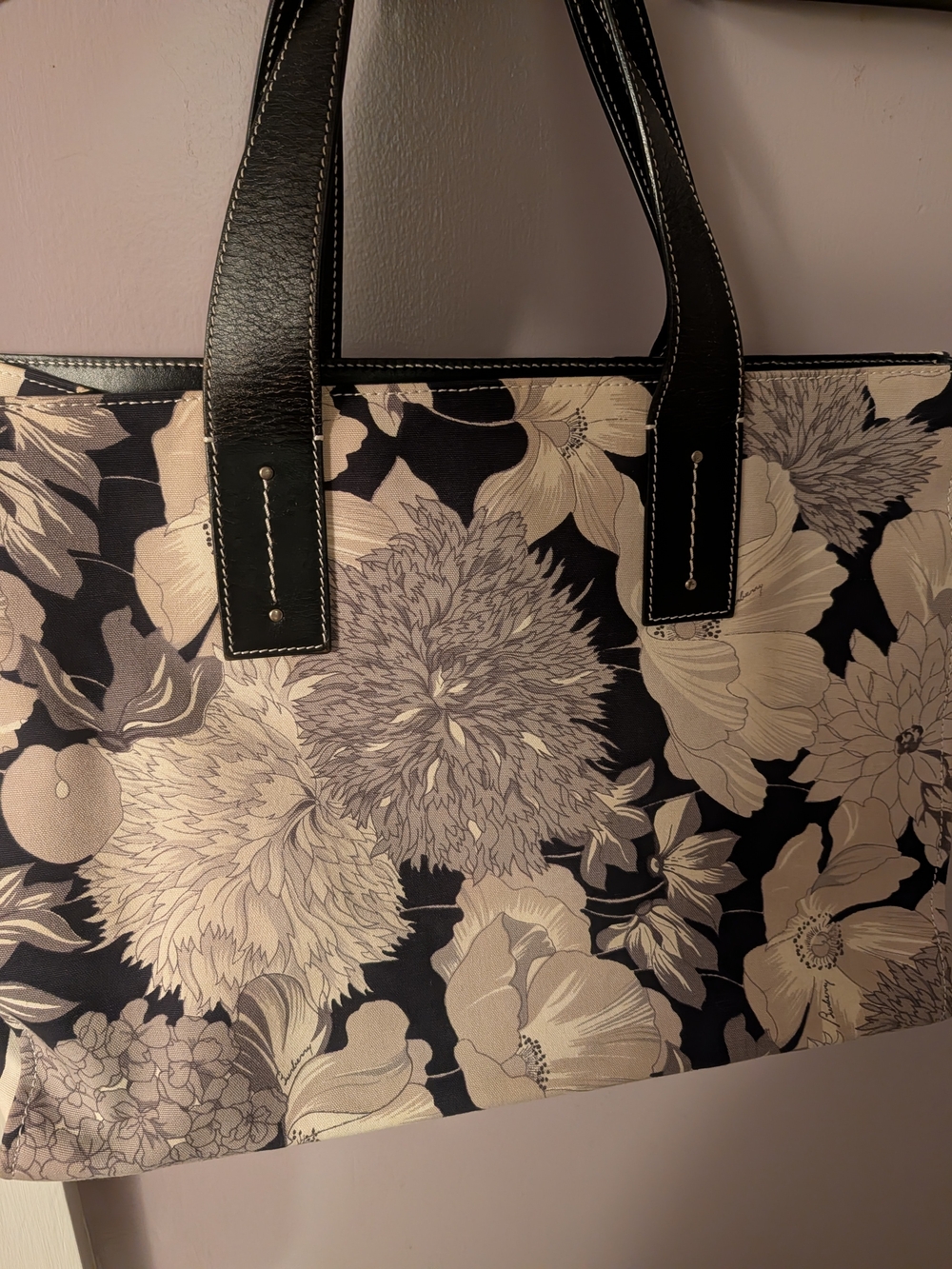 Perfect Burberry Green Canvas & Black Leather Tote. Pristine And Pretty!